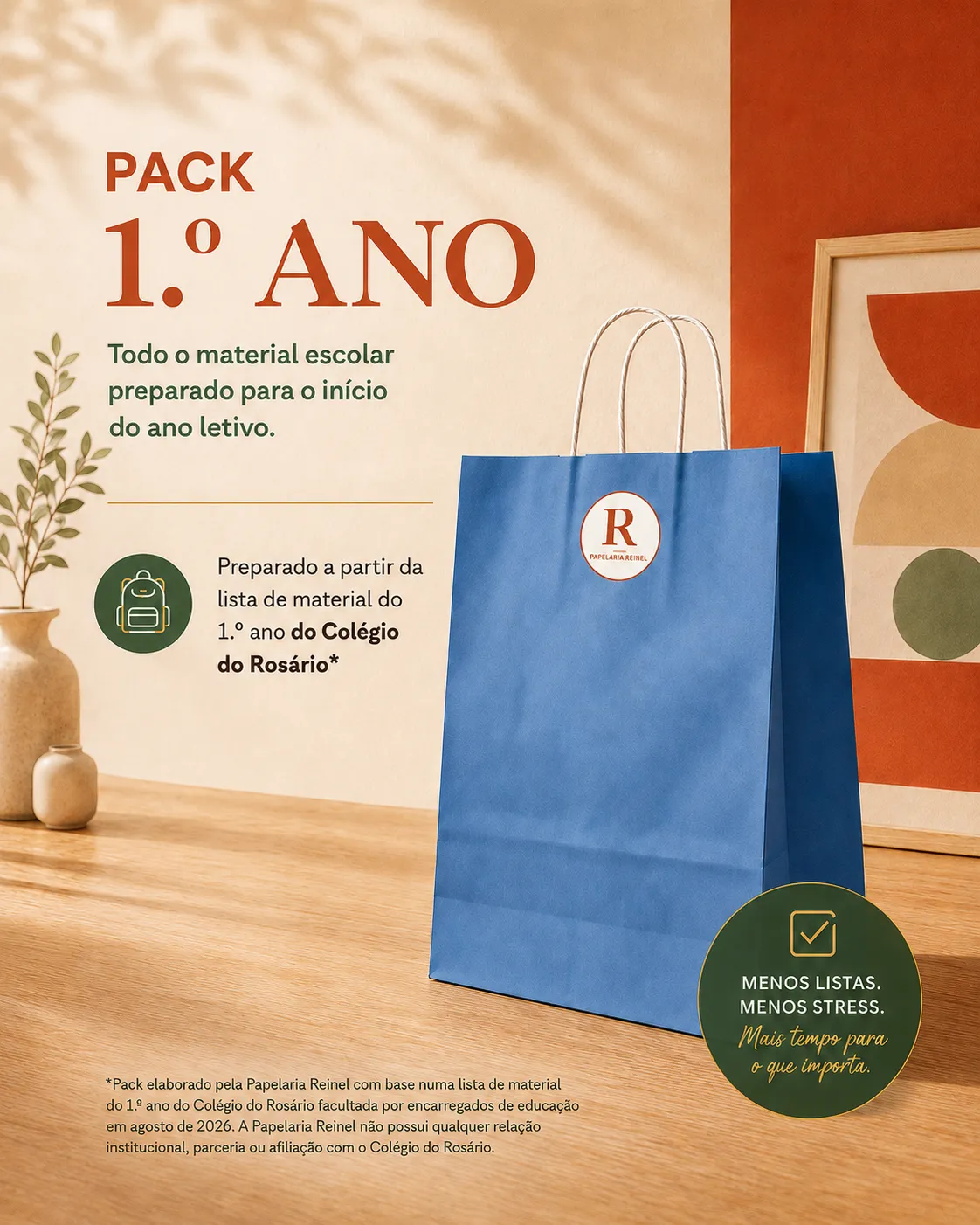 Embalagem do Pack 1.º Ano da Papelaria Reinel