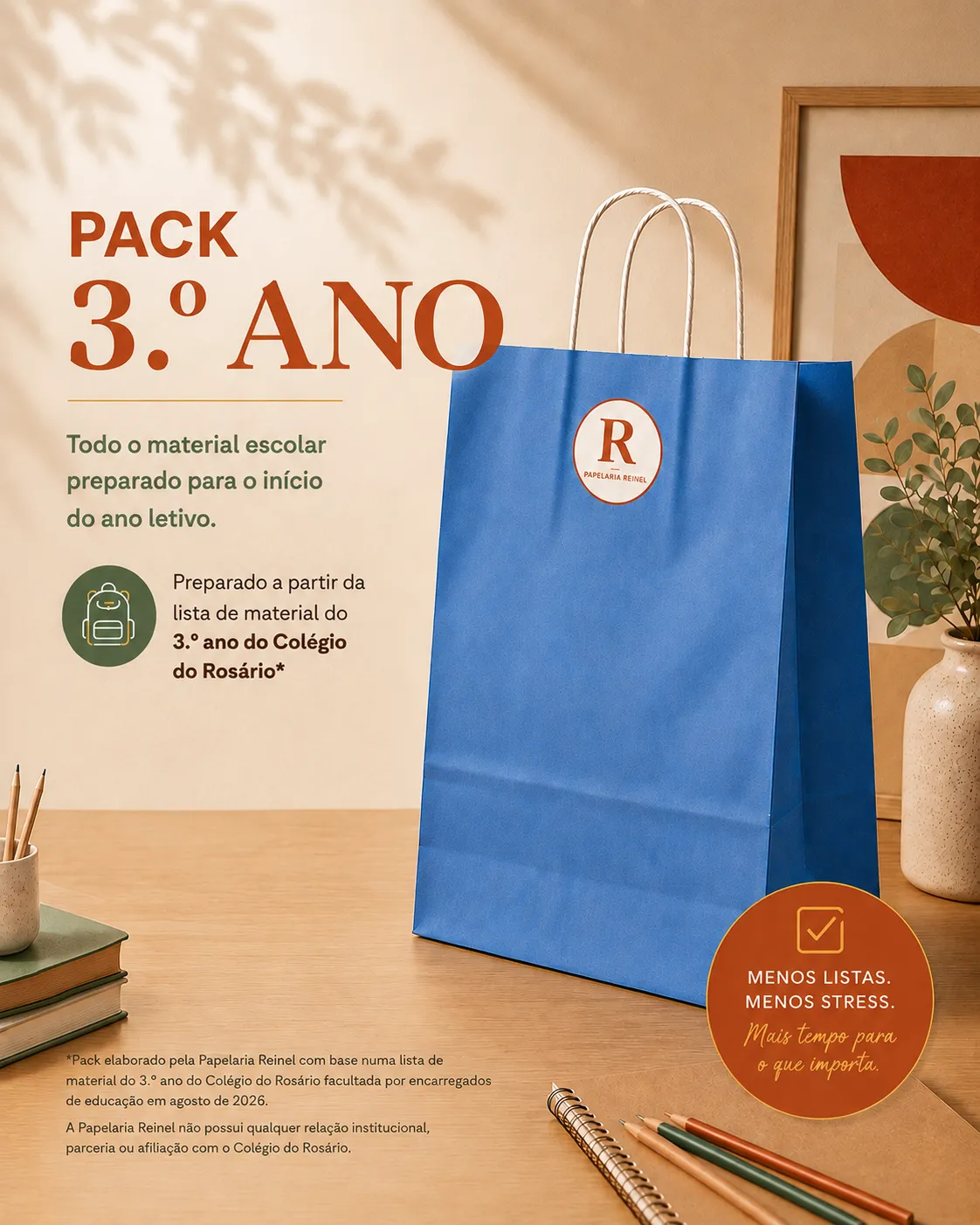 Embalagem do Pack 3.º Ano da Papelaria Reinel