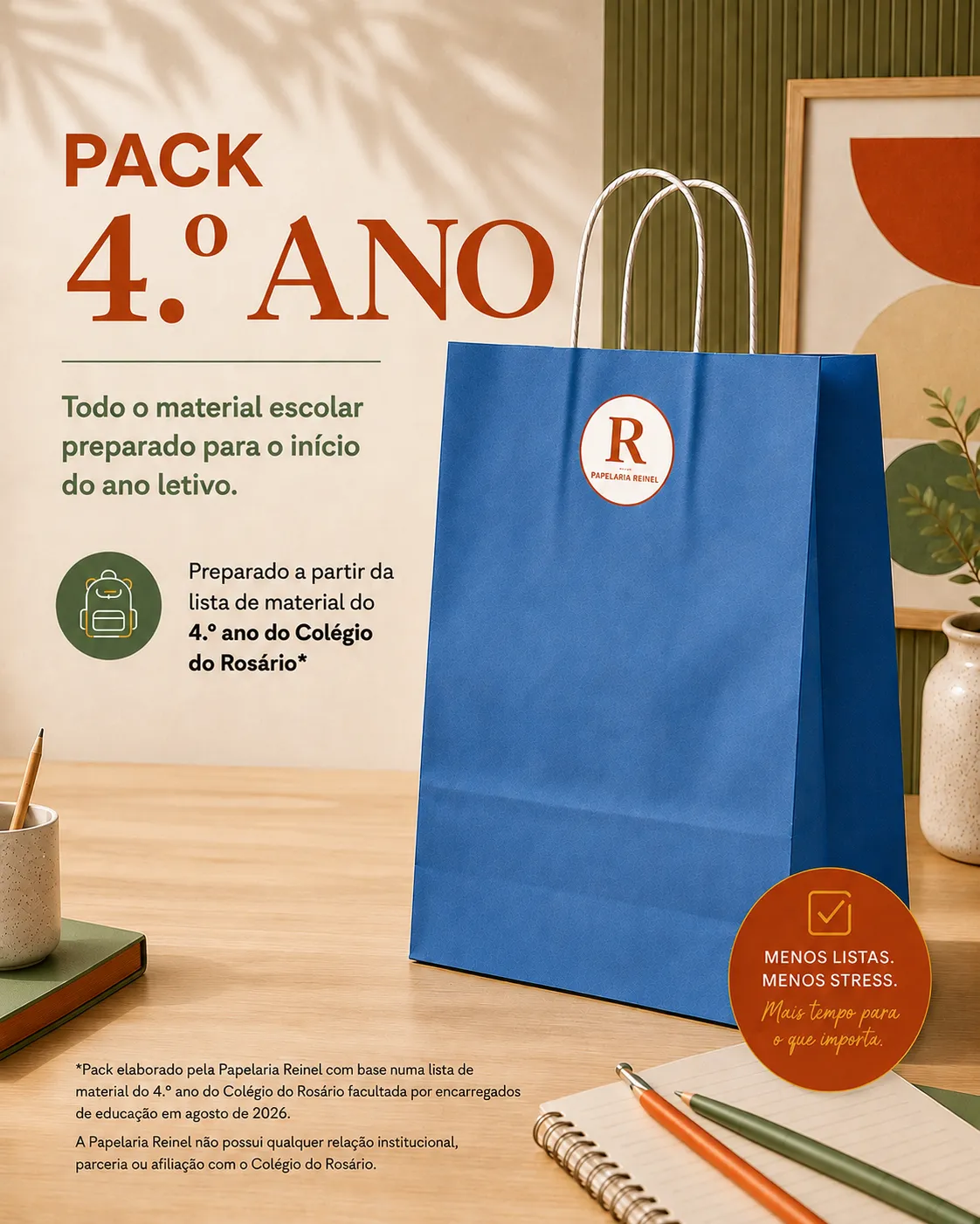Embalagem do Pack 4.º Ano da Papelaria Reinel