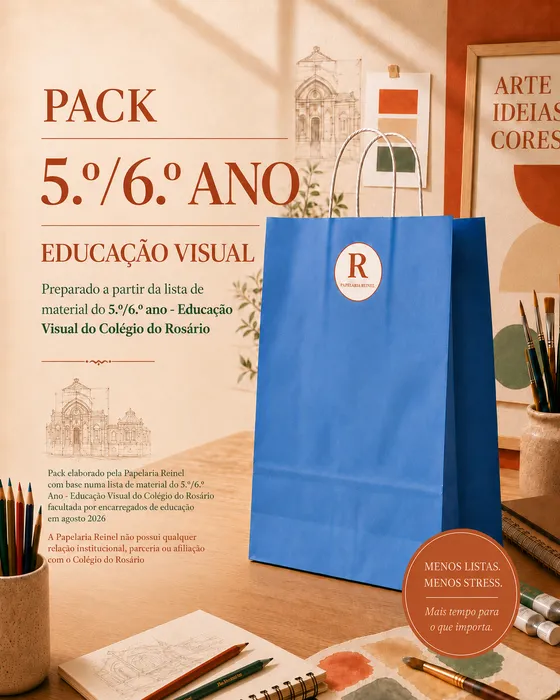 Embalagem do Pack 5.º/6.º Ano — Educação Visual da Papelaria Reinel