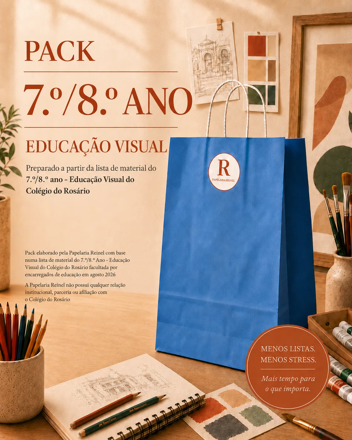 Embalagem do Pack 7.º/8.º Ano — Educação Visual da Papelaria Reinel