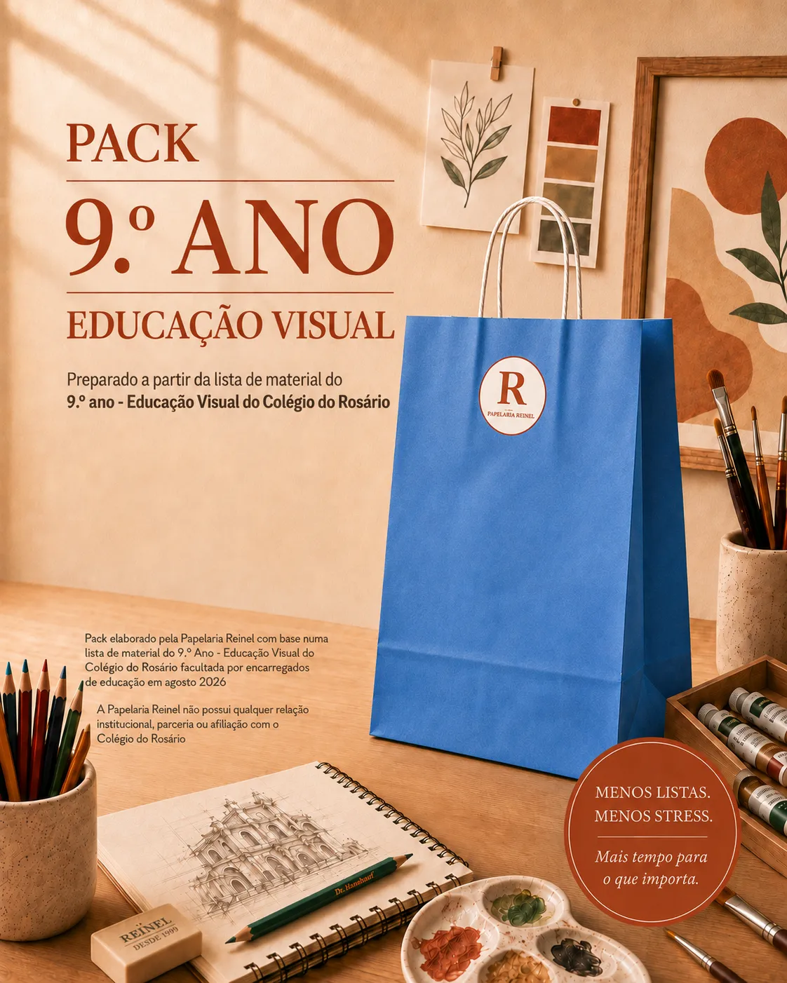 Embalagem do Pack 9.º Ano — Educação Visual da Papelaria Reinel