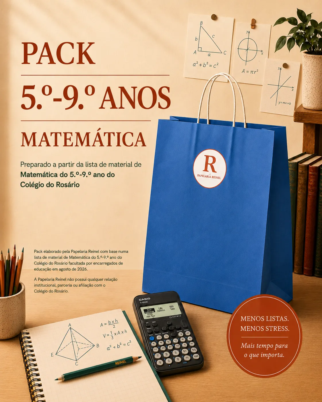 Embalagem do Pack 5.º–9.º Anos — Matemática da Papelaria Reinel